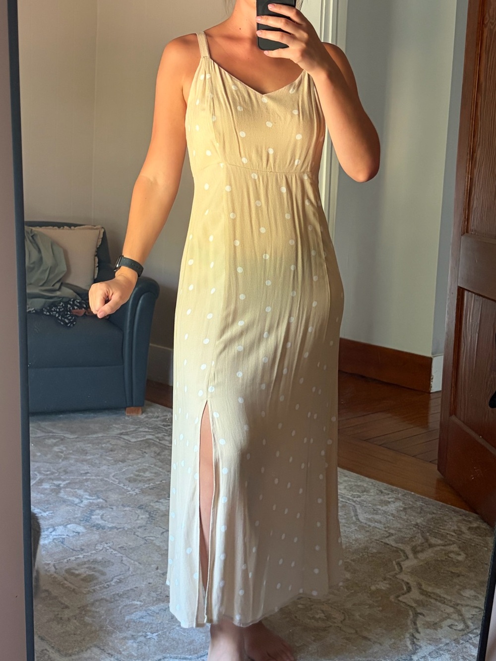 Old Navy Cream Polka Dot Maxi Dress